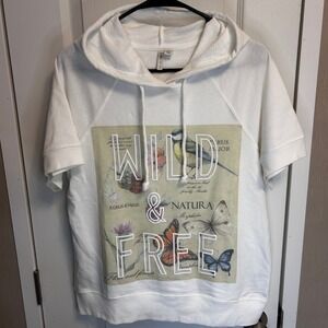 Cato Womens White Short Sleeve Hoodie Wild Nature Bird Butterfly Graphic M
